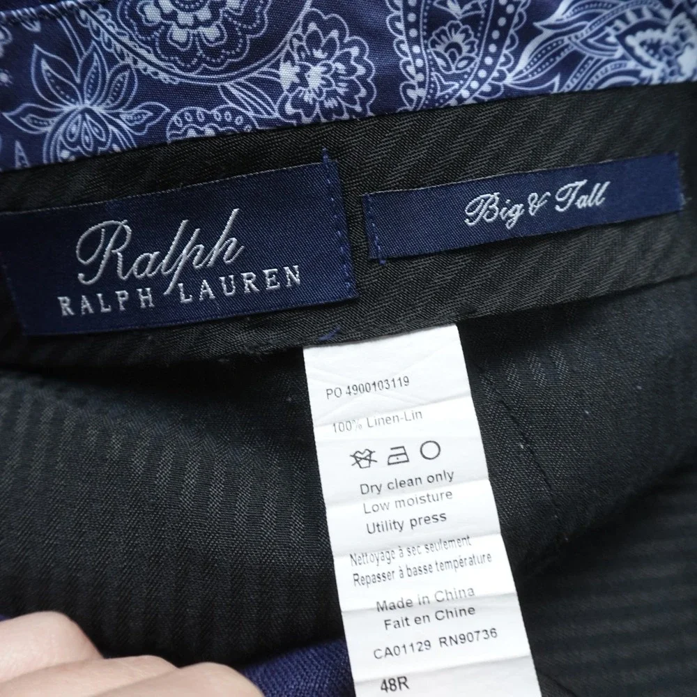 Ralph Lauren Pants Mens 48X29 Blue Linen Flat Front Chino Trouser Dress Slacks
